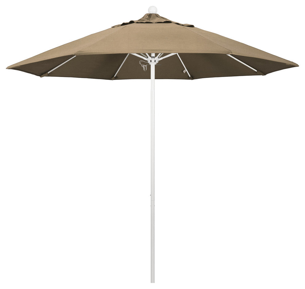 9' Fiberglass Umbrella Pulley OpenWhite, Sunbrella, Heather Beige