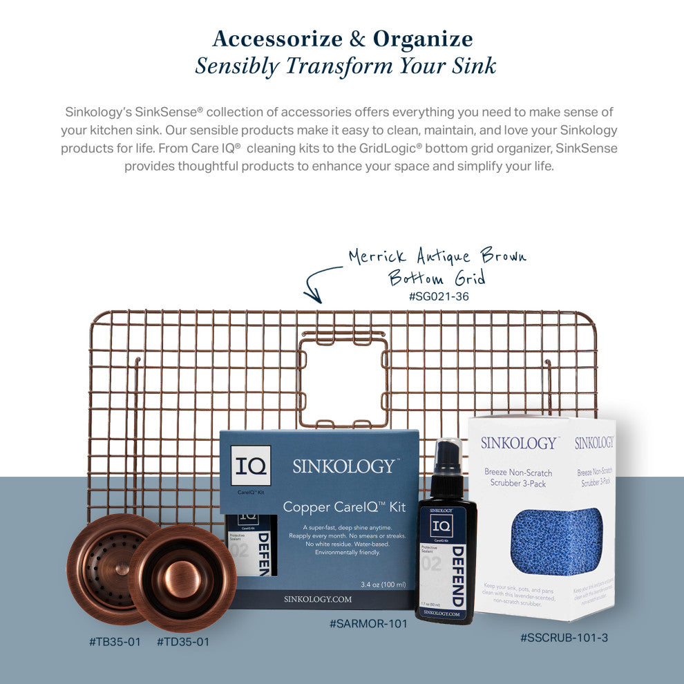 SinkSense Merrick Antique Brown 29.75" x 17.35" Kitchen Sink Bottom Grid