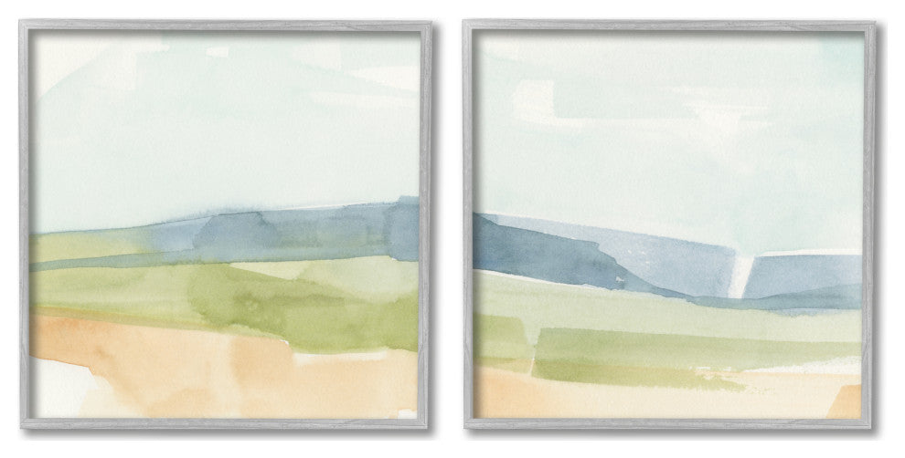 Watercolor Hills Abstract Landscape Blue Green Brown Tones,17 x 17