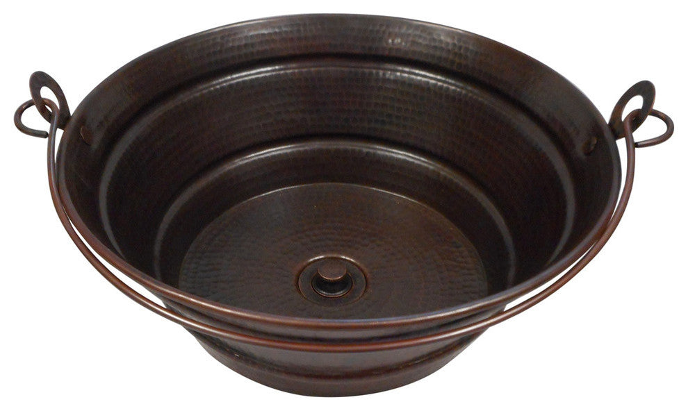 Aged Copper Rustic Copper Vessel Bath Sink BUCKET Style with Drain
