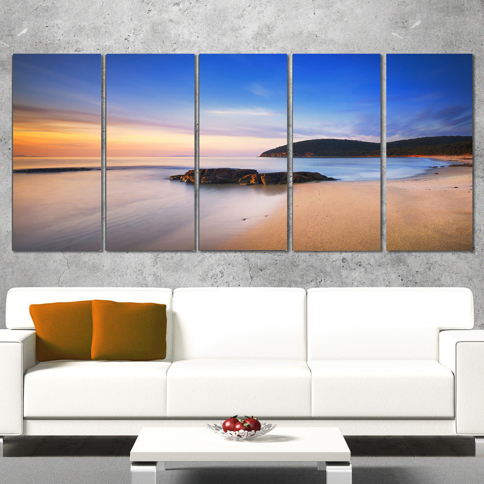 "Beautiful Sunset in Cala Violina Beach" Seashore Wall Art, 5 Panels, 60"x28"