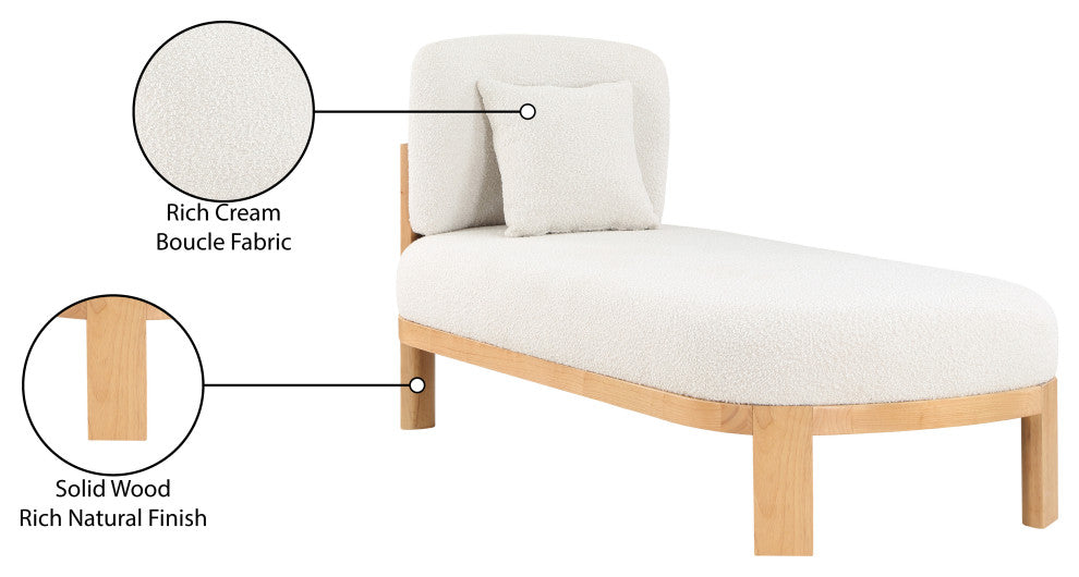 Maybourne Boucle Fabric Upholstered Chaise/Bench, Cream, Natural Finish