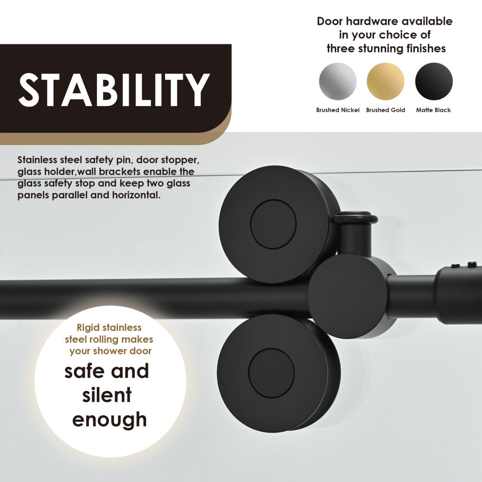 Lazaro Single Sliding Frameless Shower Door, Clear, Matte Black, 60"wx78"h