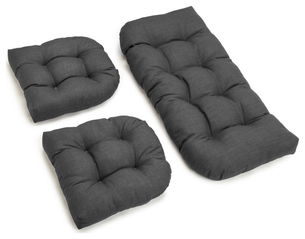 U-Shaped Solid Spun Polyester Tufted Settee Cushion Set, Set of 3, Cool Gray
