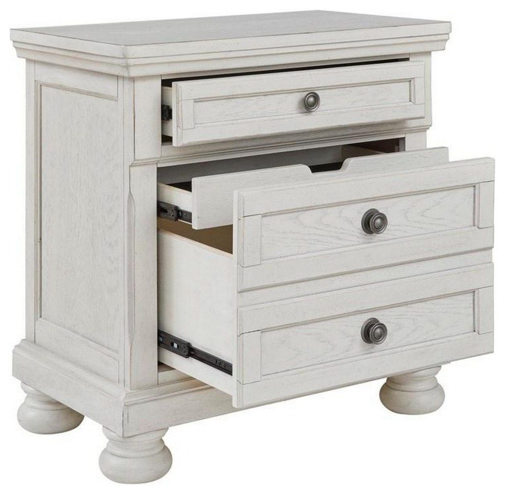 Benzara BM283314 30" Casual Nightstand, Wood, 2 Drawers, Pull Out Tray, White