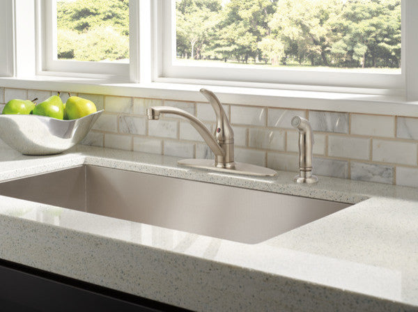 Delta Foundations Single Handle Kitchen Faucet With Spray, Stainless, B4410LF-SS