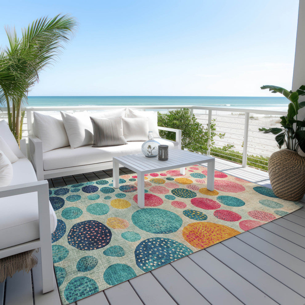 Machine Washable Indoor/Outdoor Chantille ACN1899 Teal 3' x 5' Rug