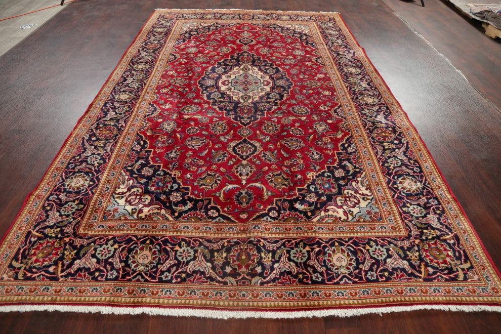 Consigned, Traditional Kashan Oriental Hand-Knotted Persian Area Rug, Red, 7x10