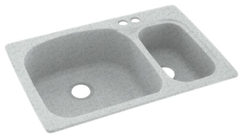 Swan 33x22x9 Solid Surface Kitchen Sink, 2-Hole, Tahiti Gray