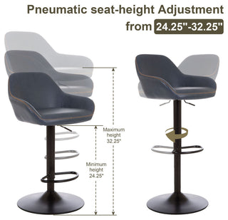 Vintage Navy Blue Leatherette Gaslift Adjustable Swivel Bar Stool, Set of 2