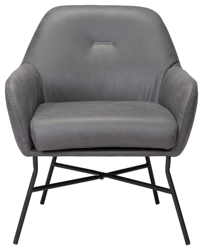 Accent Chair, Steel Metal, Fabric, Vintage Gray, Black, Lounge Hospitality