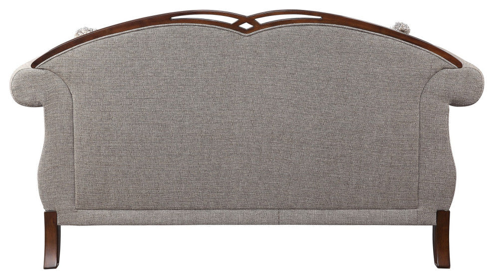 Benzara BM250250 Loveseat, Button Tufted Back and Queen Anne Legs, Gray/Brown