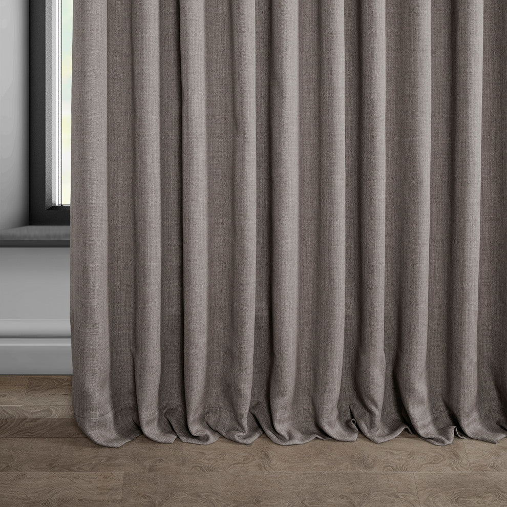 Faux Linen Extra Wide Room Darkening Curtain Single Panel, Mink, 100"x84"