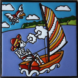6"x6" Sailing Day of the Dead Clay Tile
