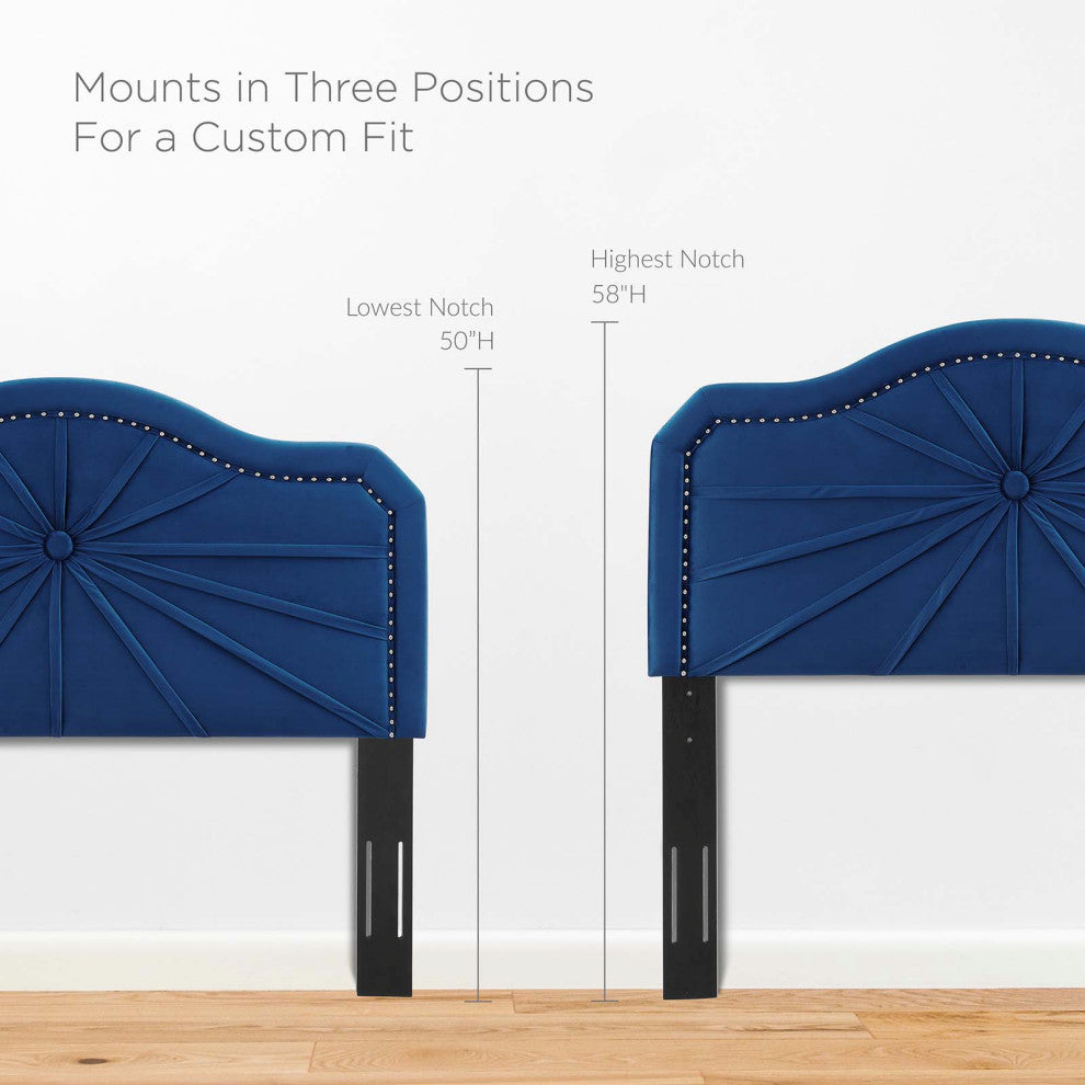 Platform Bed Frame, King Size, Velvet, Blue Navy, Modern Contemporary, Bedroom