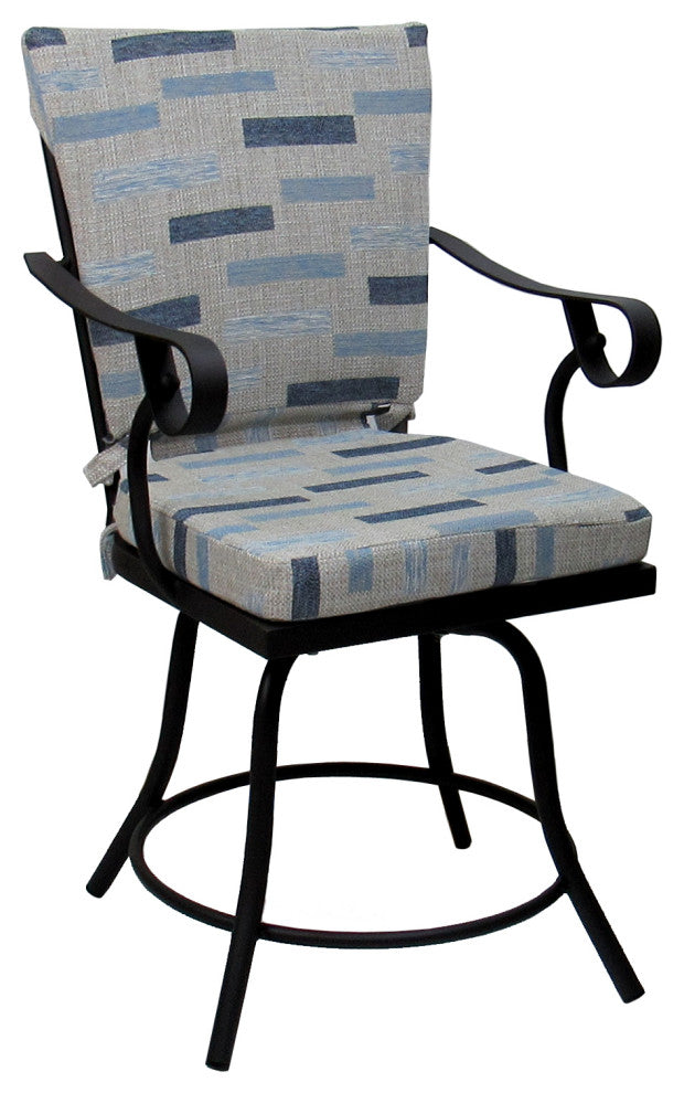 Outdoor/Indoor Patio Swivel Dining Chair Jamey With Arms, B-W Blue Beige  - Black