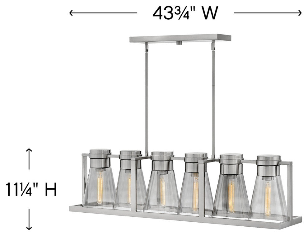 Hinkley Refinery Six Light Linear, Brushed Nickel With Smoked Glass