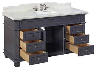 Elizabeth 60" Bathroom Vanity, Base: Marine Gray, Top: Quartz, Single Vanity