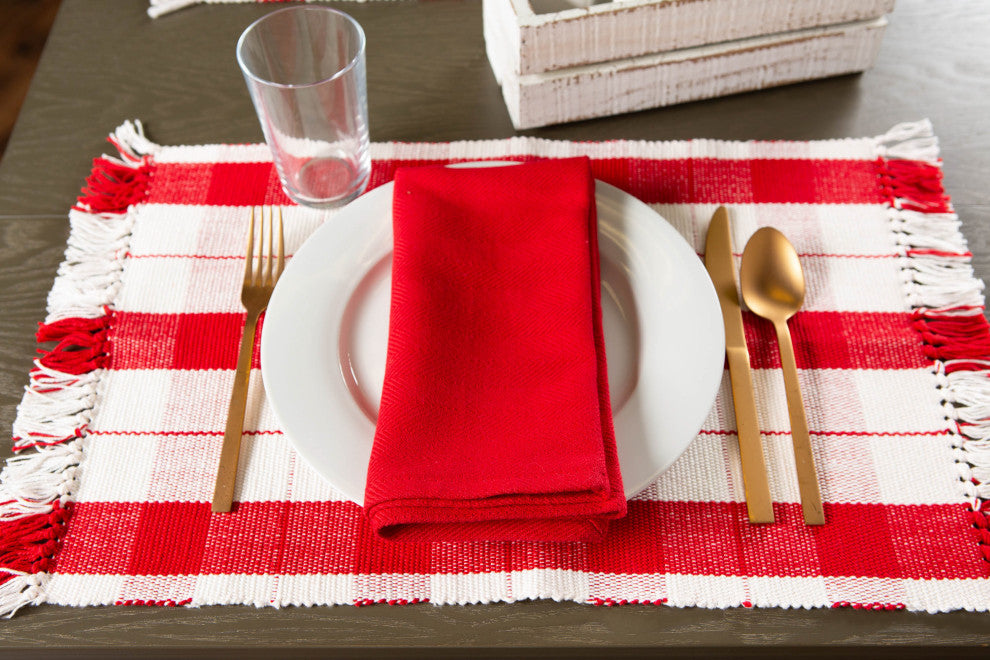 Red Tinsel Plaid Fringed Placemat, Set Of 6