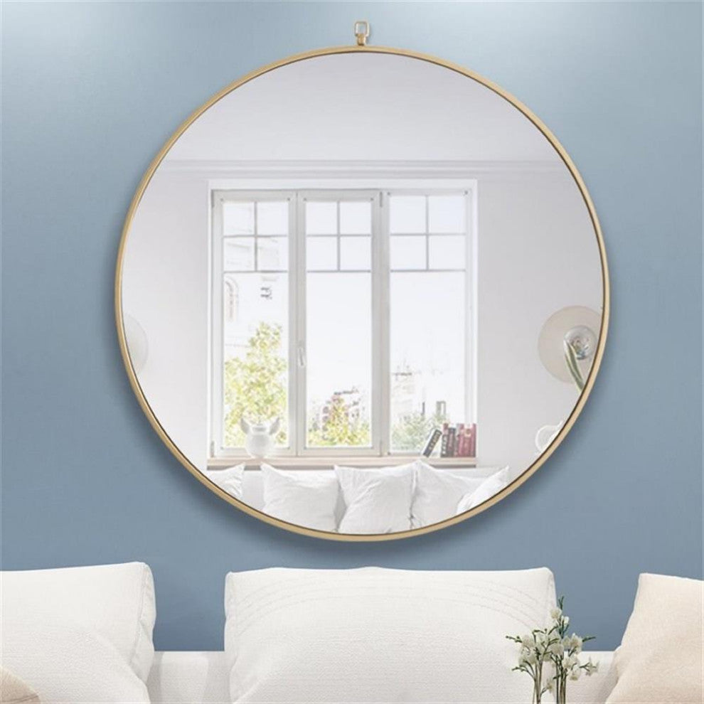 Elegant Decor Rowan 42" Round Metal Frame Hooked Mirror in Brass