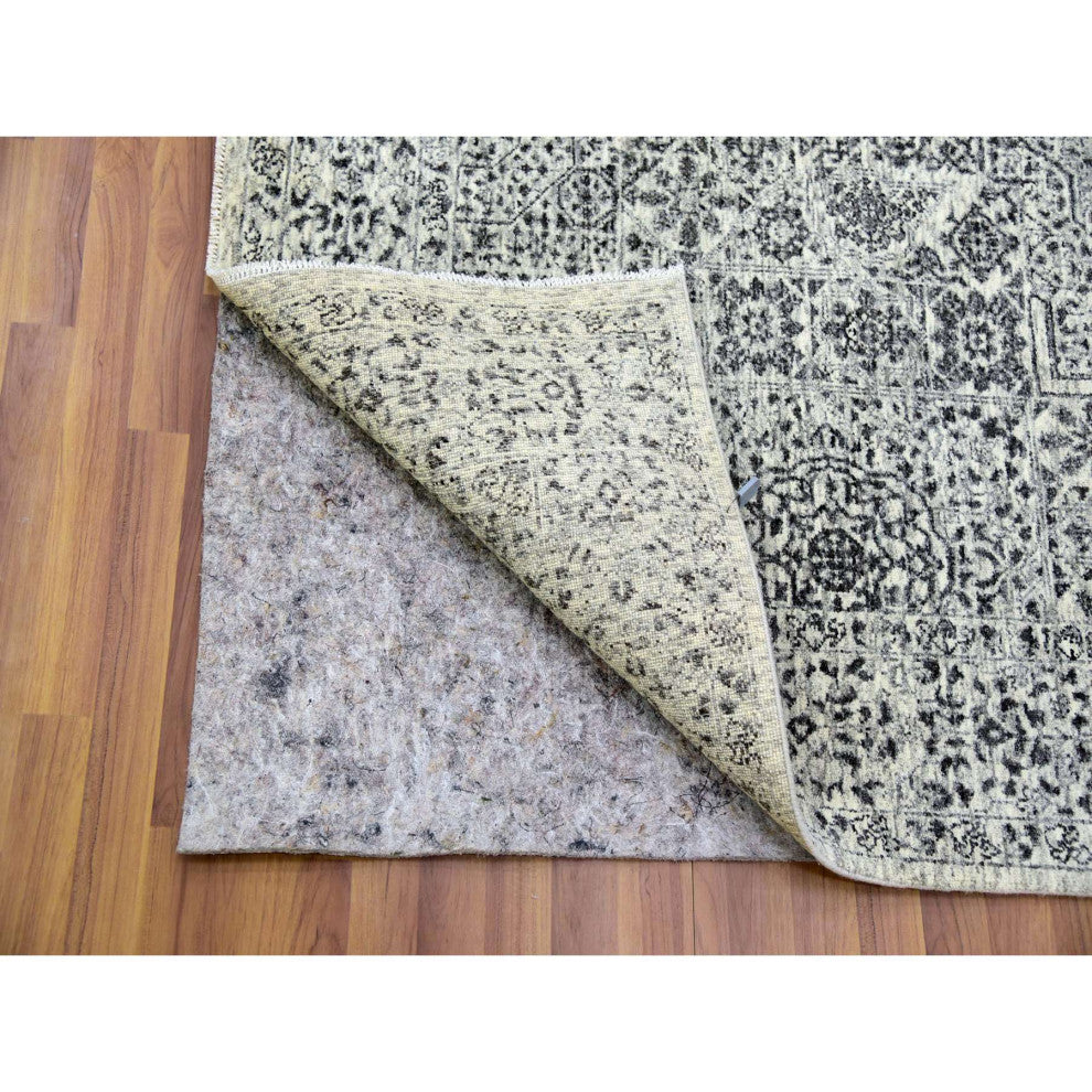 Ghost White Hand Knotted Mamluk Dynasty Design Undyed 100% Wool Rug 6'1"x9'3"