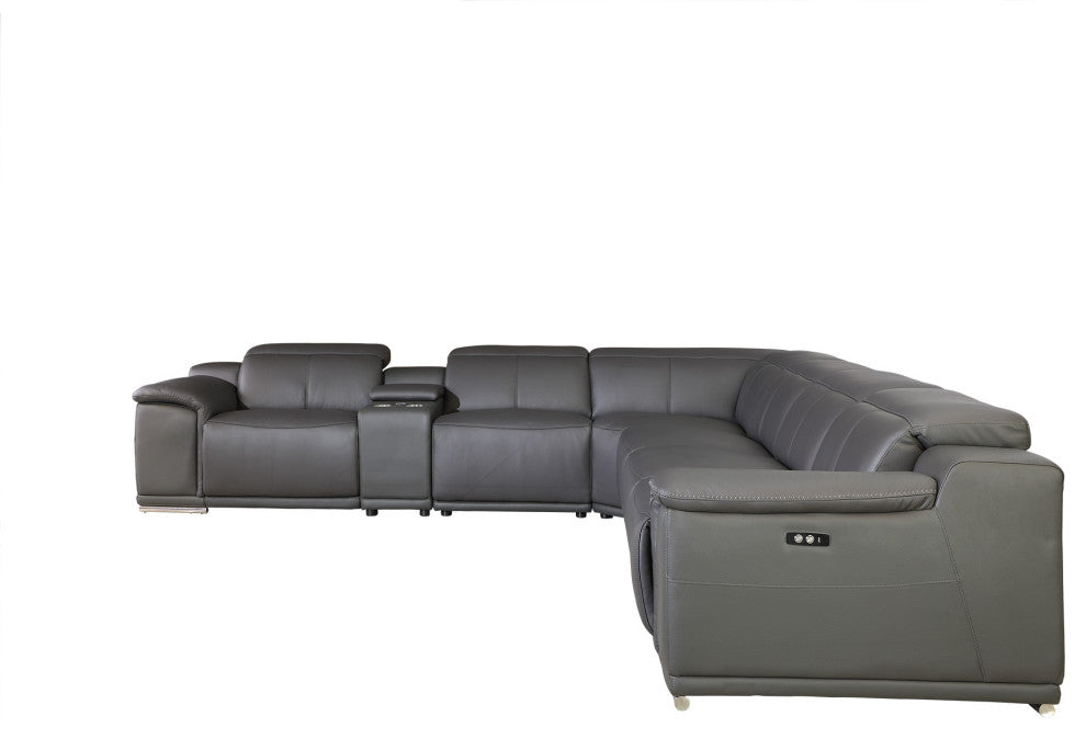 Federico 7-Piece L-Shaped Top Grain Italian Leather Sectional-4 Power Recliners, Gray