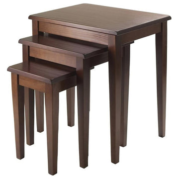 Pemberly Row 3-Piece Transitional Solid Wood Nesting Tables in Antique Walnut