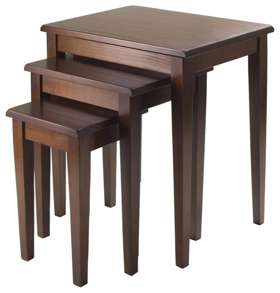 Pemberly Row 3-Piece Transitional Solid Wood Nesting Tables in Antique Walnut