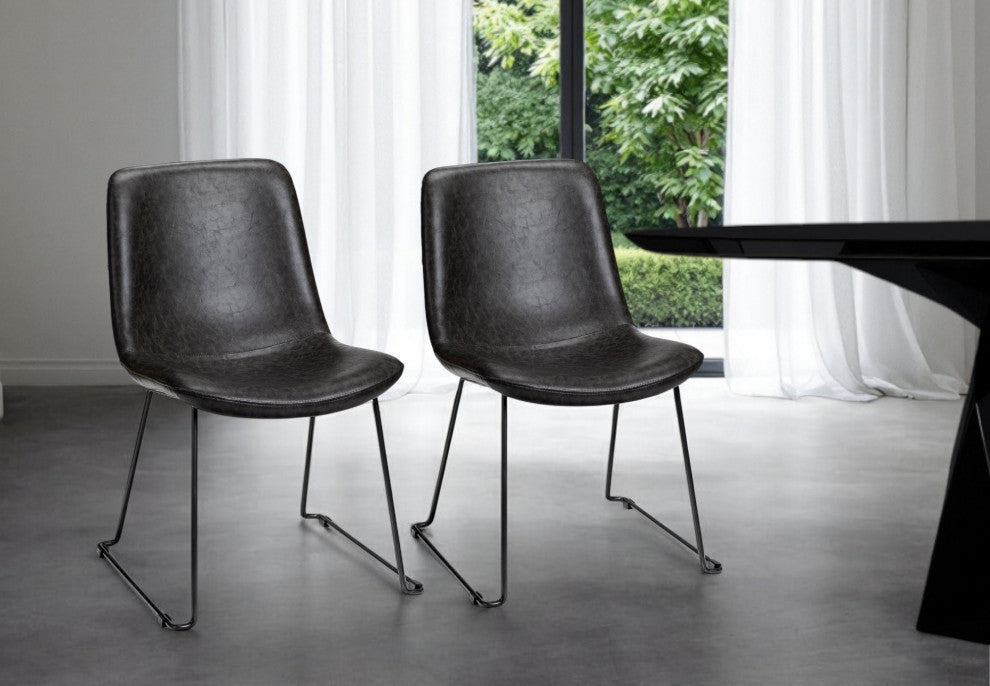 Black Upholstered Faux leather Side Chairs, Set of 2