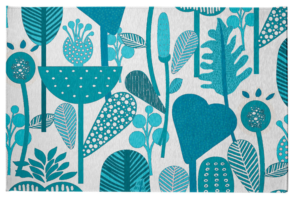 Flower Forest Spring Chenille Rug, Explorer Blue, 2'x3'