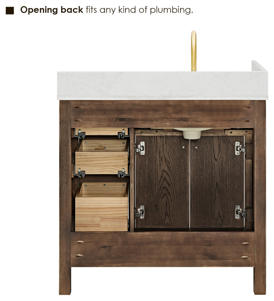 Cerrito Bathroom Vanity, Brown Brushed Oak, 36" Single, Without Mirror