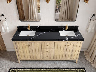 Atlanta Oak 72" Double Sink Bath Vanity, White 2" Calacatta Black