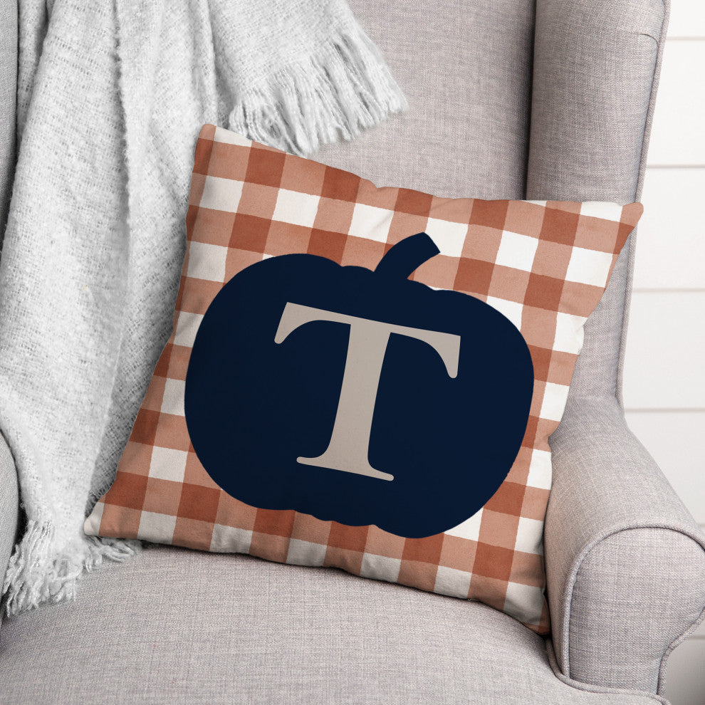 Blue Pumpkin Monogram T 18x18 Spun Poly Pillow