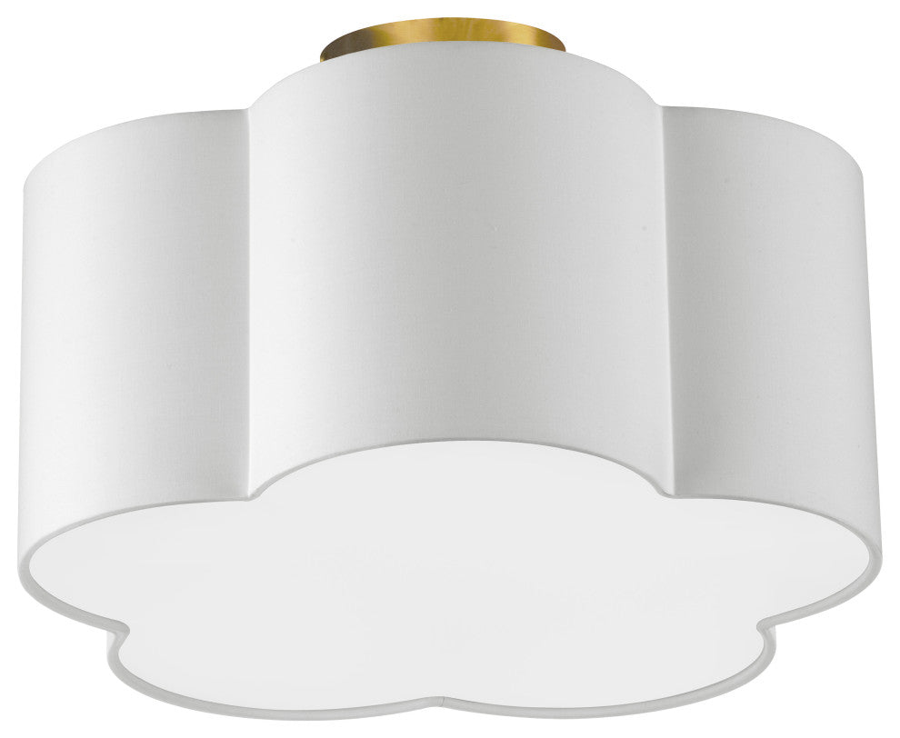 White Contemporary Flush Mount With Aged Brass Metal