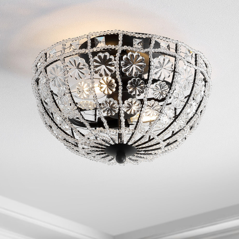 Billie 12" Crystal Flower LED Semi-Flush Mount, Black and Clear