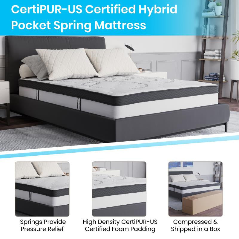 Roxbury Tufted Upholstered Platform Bed -10 Inch Foam & Pocket Spring Mattress, Light Gray, Full