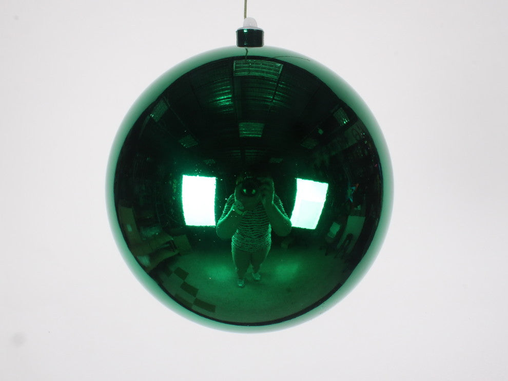 200Mm 8" Shiny Green Ball Ornament Uv Coated With Wire