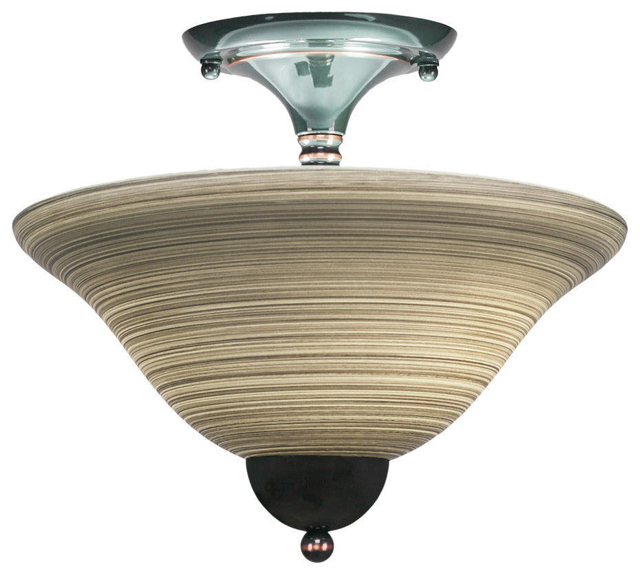 Semi-Flush With 2 Bulbs, 12" Gray Linen Glass