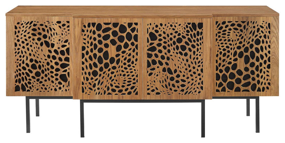 Console Entry Table Sideboard, Rectangular, Wood, Metal, Brown Walnut, Modern