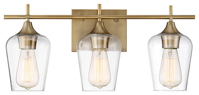 Octave Bathroom Vanity Light, Warm Brass, 3-Light