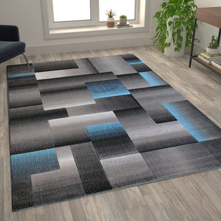 Elio Collection Color Blocked Area Rug, Blue, 6' X 9'