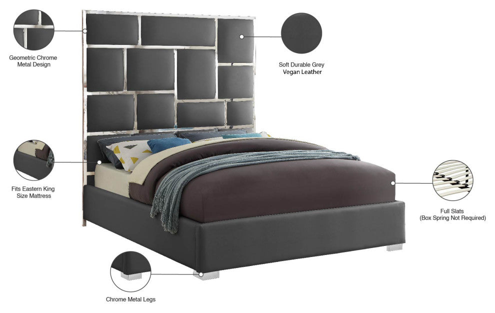 Milan Faux Leather Bed, Gray, King