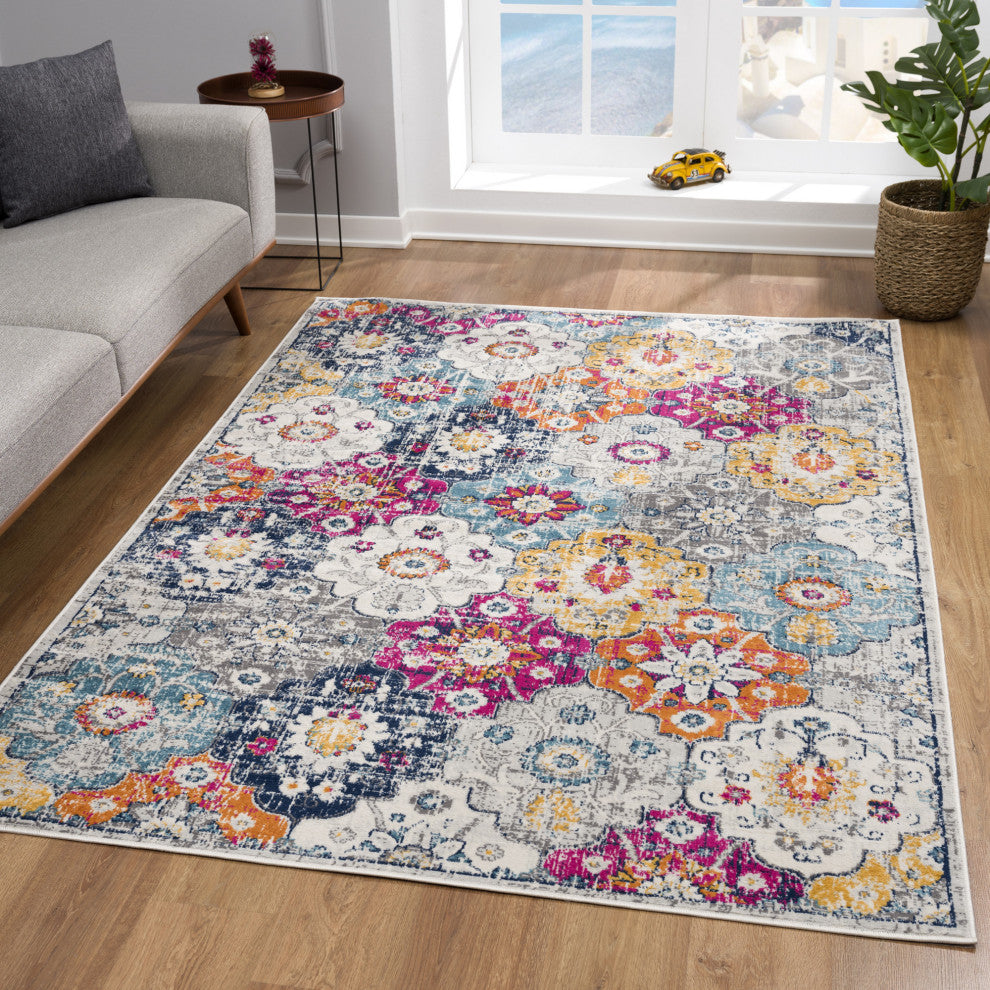 7"x10" Rust Distressed Floral Area Rug
