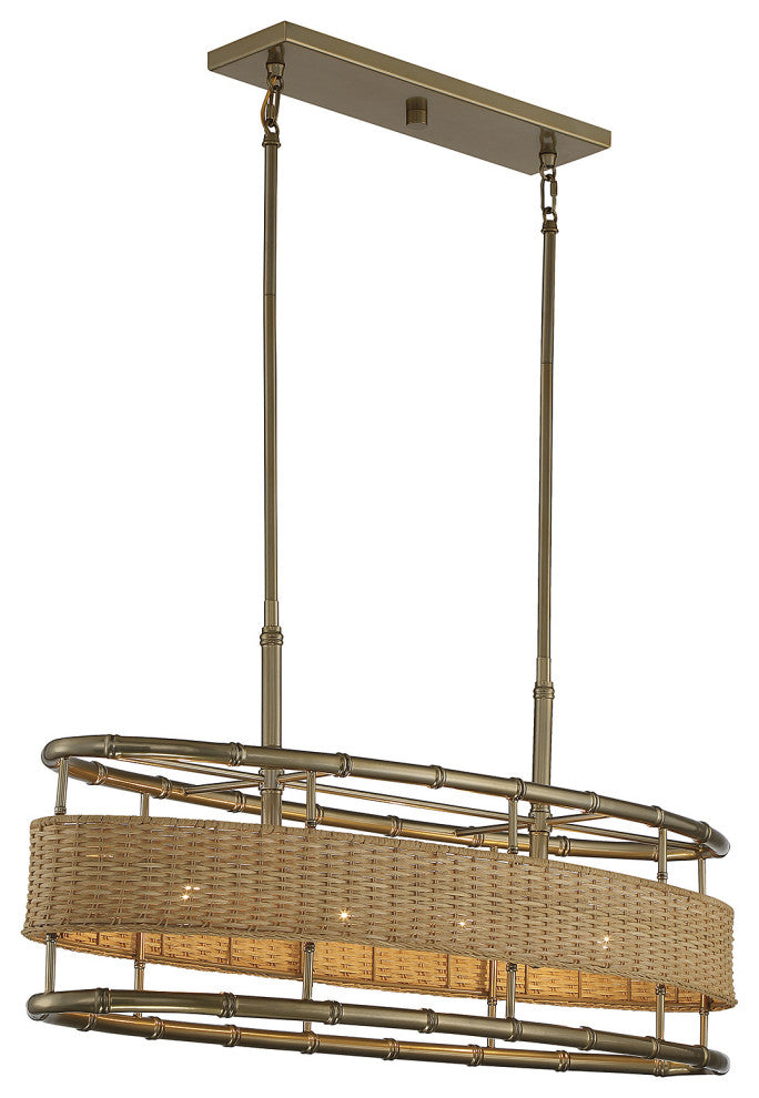 Savoy House Arcadia 4-LT Linear Chandelier 1-7770-4-177 - Warm Brass W/Rattan