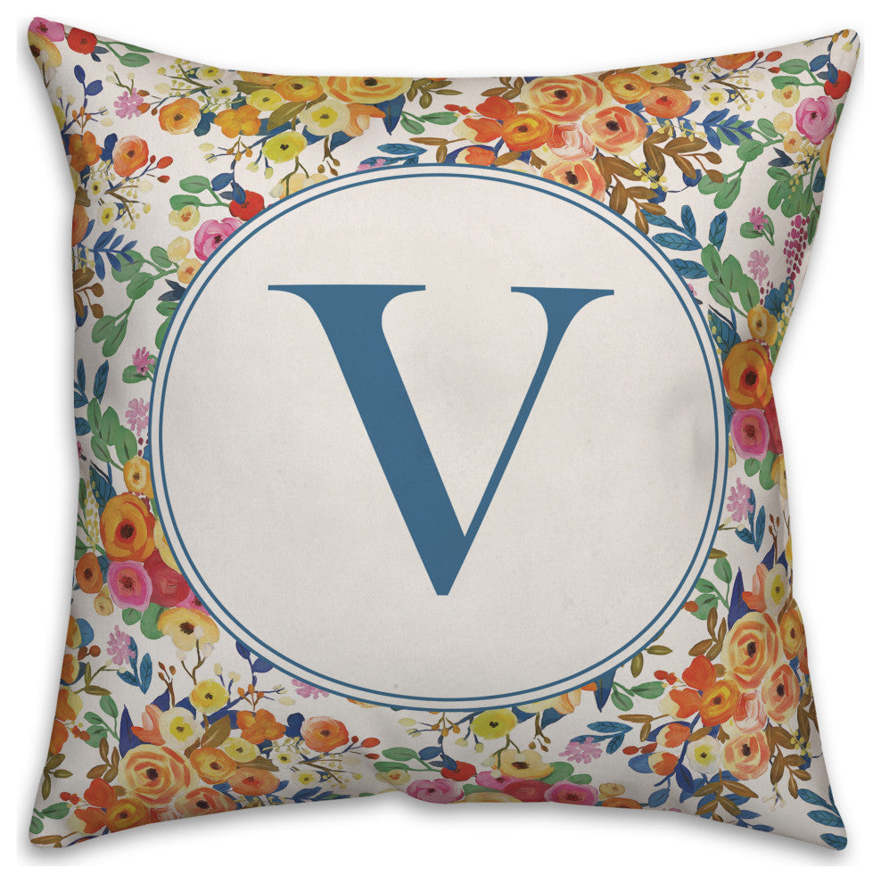 Wildflower Monogram V 18x18 Spun Poly Pillow