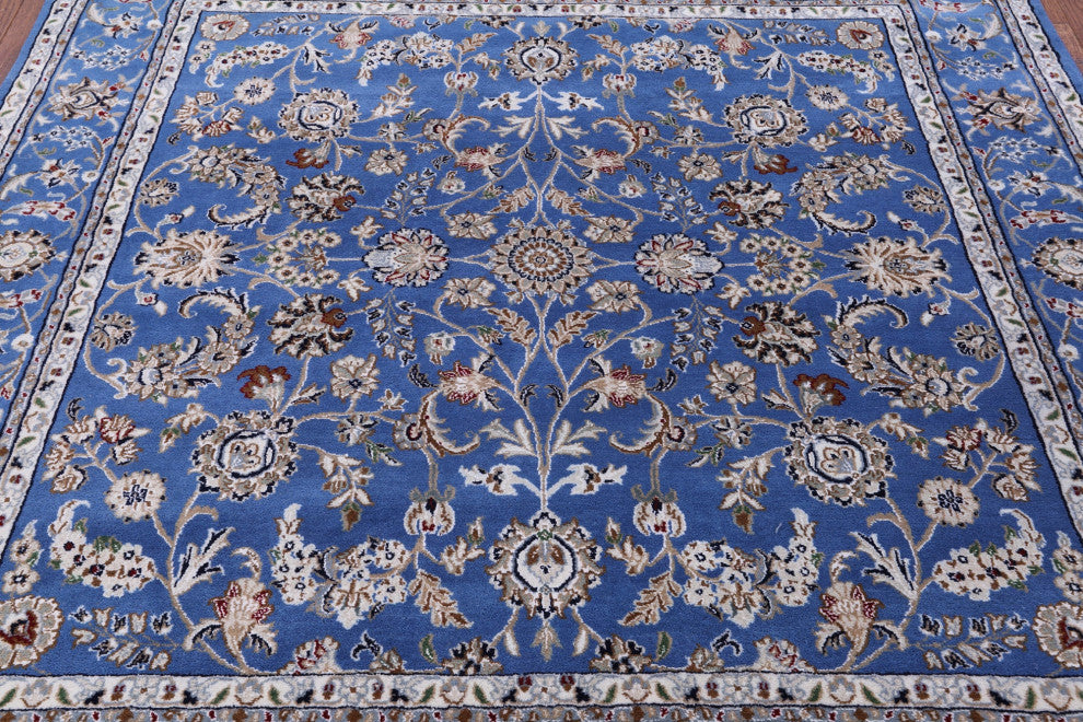 6' Square Persian Nain Wool & Silk Handmade Rug - Q13133