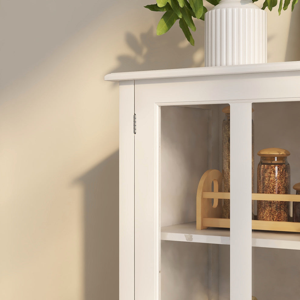 Wood Double Glass Door Accent Cabinet with Drawer