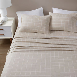 Beautyrest Oversized Flannel 4 Piece Sheet Set, Beige Windowpane