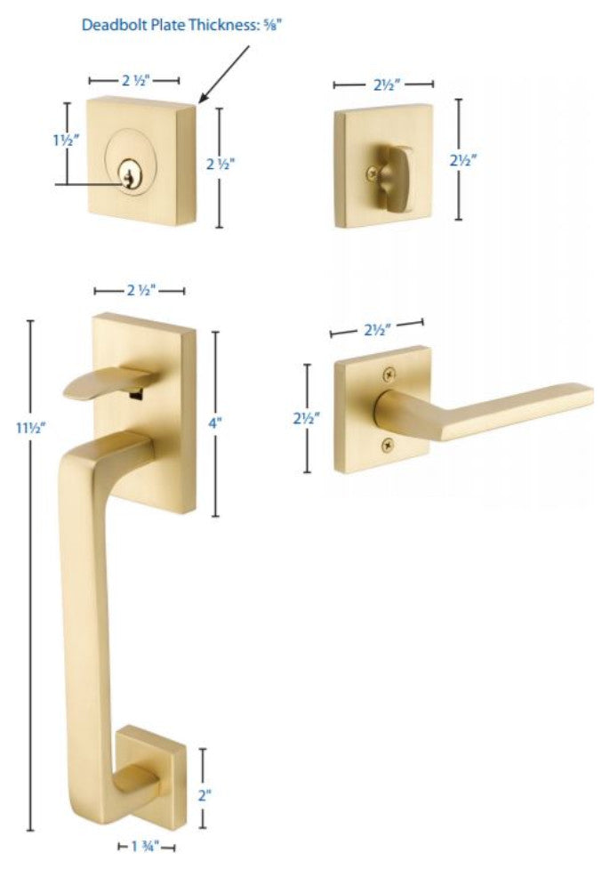 Emtek Baden Keyed Entry Modern Handleset, Helios Levers, Satin Brass, Dummy - Rh