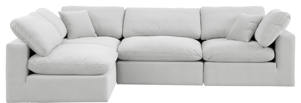 Comfy Upholstered L-Shaped Modular Sectional, Cream, 4-Piece: 2 Armless Chair, 2 Corner Chair, Velvet